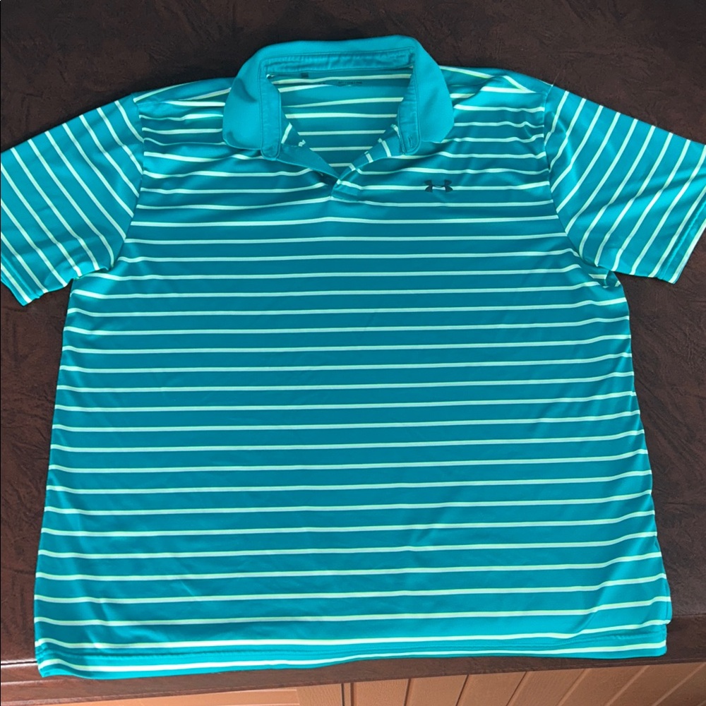 Under Armour Green Striped Polo Style T Shirt